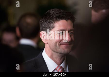 Mardi, 31 janvier, président de la Chambre des représentants, Paul Ryan, était présent à l'annonce en direct du président américain Donald Trump de l'appel du Colo, le juge Neil Gorsuch, comme son candidat à la Cour suprême des États-Unis, dans la salle est de la Maison Blanche. (Photo de Cheriss May/NurPhoto) *** Veuillez utiliser le crédit du champ de crédit *** Banque D'Images