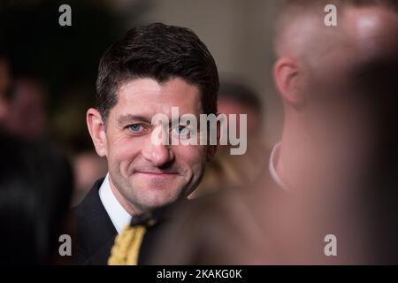 Mardi, 31 janvier, président de la Chambre des représentants, Paul Ryan, était présent à l'annonce en direct du président américain Donald Trump de l'appel du Colo, le juge Neil Gorsuch, comme son candidat à la Cour suprême des États-Unis, dans la salle est de la Maison Blanche. (Photo de Cheriss May/NurPhoto) *** Veuillez utiliser le crédit du champ de crédit *** Banque D'Images