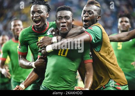 Célébration du but pour le Burkina Faso lors de la coupe d'Afrique des Nations 2017 3rd place Match à Port Gentile, Gabon le 4/2/2017 (photo par Ulrik Pedersen/NurPhoto) *** Veuillez utiliser le crédit du champ de crédit *** Banque D'Images