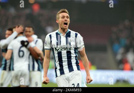 Le 11 février 2017, Darren Fletcher de West Bromwich Albion célèbre le tirage lors du match de l'EPL - Premier League entre West Ham United et West Bromwich Albion au stade de Londres, Parc olympique Queen Elizabeth II, Londres, Grande-Bretagne. (Photo de Kieran Galvin/NurPhoto) *** Veuillez utiliser le crédit du champ de crédit *** Banque D'Images