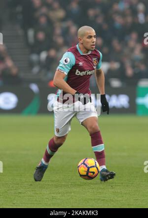 Sofiane Feghouli de West Ham United lors de l'EPL - Premier League Match entre West Ham United contre West Bromwich Albion au stade de Londres, Parc olympique Queen Elizabeth II, Londres, Grande-Bretagne - 11 février 2017 (photo de Kieran Galvin/NurPhoto) *** Veuillez utiliser le crédit du champ de crédit *** Banque D'Images