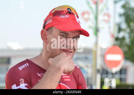 Alexander KRISTOFF de L'ÉQUIPE KATUSHA ALPECIN, photographié juste après qu'il a gagné la scène d'ouverture, à 176,5km de la plage d'Al Sawadi au parc de Naseem, de la tournée de 2017 à vélo d'Oman. Le mardi 14 février 2017, à Muscat, Oman. Photo par Artur Widak *** Veuillez utiliser le crédit du champ de crédit *** Banque D'Images