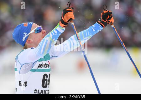 Iivo Niskanen, de Finlande, célèbre après avoir remporté la finale de la Classique individuelle hommes cross-country 15km, lors du Championnat du monde de ski nordique FIS 2017 à Lahti. Mercredi, 29 février 2017, à Lahti, en Finlande. Photo par Artur Widak *** Veuillez utiliser le crédit du champ de crédit *** Banque D'Images