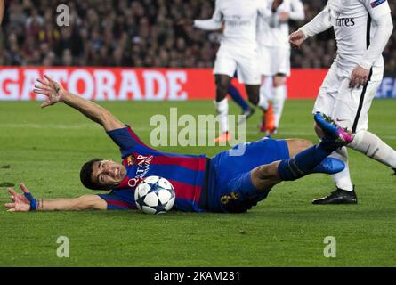 Luis Suarez lors du match de l'UEFA Champions League entre F.C. Barcelone contre PSG, à Barcelone, le 08 mars 2017. (Photo par Urbanandsport/NurPhoto) *** Veuillez utiliser le crédit du champ de crédit *** Banque D'Images