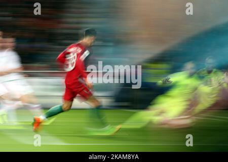 André Silva, le grand avant du Portugal, a remporté un score lors de la coupe du monde de la FIFA, Russie 2018, en match Portugal contre Hongrie au stade Luz à Lisbonne, Portugal sur 25 mars 2017. ( Photo par Pedro Fiúza/NurPhoto) *** Veuillez utiliser le crédit du champ de crédit *** Banque D'Images