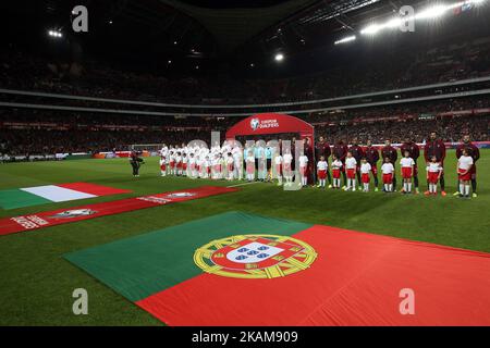 Formez des équipes avant le match de qualification de la coupe du monde de la FIFA, Russie 2018, Portugal contre Hongrie au stade Luz à Lisbonne, Portugal sur 25 mars 2017. ( Photo par Pedro Fiúza/NurPhoto) *** Veuillez utiliser le crédit du champ de crédit *** Banque D'Images