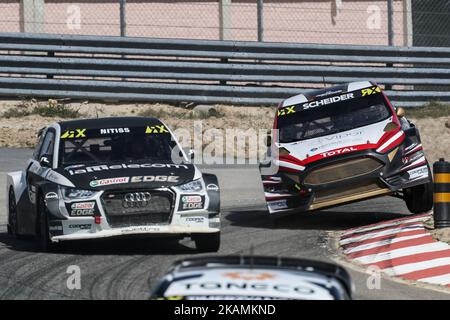 Timo SCHEIDER (AUT) dans Ford Fiesta de MJP Racing Team Austria (R) en action pendant le RX mondial du Portugal 2017, au circuit international de Montalegre au Portugal sur 22 avril 2017. (Photo de Paulo Oliveira / DPI / NurPhoto) *** Veuillez utiliser le crédit du champ de crédit *** Banque D'Images