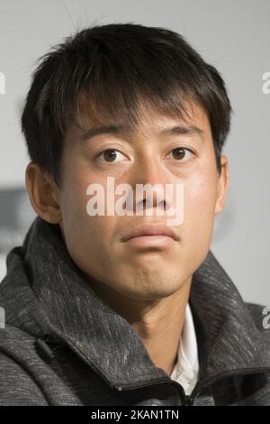 Conférence de presse de Kei Nishikori, sept jours du Mutua Madrid Open de tennis à la Caja Magica sur 12 mai 2017 à Madrid, Espagne. (Photo par Oscar Gonzalez/NurPhoto) *** Veuillez utiliser le crédit du champ de crédit *** Banque D'Images