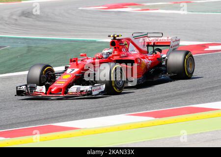 Kimi Raikkonen, équipe ferraridurante du GP de Formule 1 d'Espagne 2017 a célébré au circuit Barcelona Catalunuya le 13th mai 2017 à Barcelone, Espagne. (Photo par Urbanandsport/NurPhoto) *** Veuillez utiliser le crédit du champ de crédit *** Banque D'Images