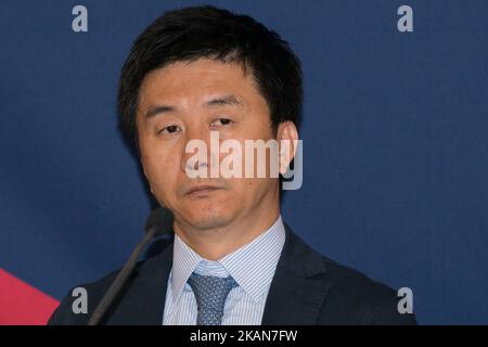 Kang Chol Hwan, dissident nord-coréen emprisonné pendant 10 ans dans un camp de concentration, s'exprime au Forum pour la liberté d'Oslo sur 22 mai 2017 de 2017 à l'hôtel Intercontinental du centre d'Oslo. Lors de la conférence de presse d'ouverture du Forum d'Oslo sur la liberté, des militants des droits de l'homme du monde entier ont parlé de l'importance de défendre la démocratie dans un monde de plus en plus autoritaire. L'utilisation de fausses nouvelles et le désassemblage et la diffamation progressifs des institutions démocratiques de travail, y compris la presse, ont été identifiés comme des éléments clés d'un État démocratique désintégré. (Photo de Julia Rei Banque D'Images