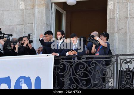 Célébration de la Real Madrid Ligue espagnole à Puerta del sol, Madrid, Espagne avec tous les joueurs et entraîneur le 22 mai 2017. (Photo par ISA Saiz/NurPhoto) *** Veuillez utiliser le crédit du champ de crédit *** Banque D'Images