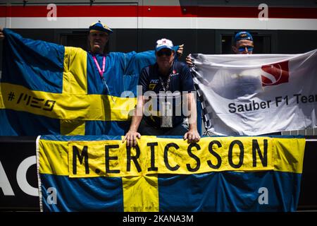 Fans suédois de 09 ERICSSON Marcus de Suède de Sauber F1 C36 pendant le Grand Prix de Monaco du championnat de Formule 1 de la FIA, à Monaco le 26th de 2017. (Photo de Xavier Bonilla/NurPhoto) *** Veuillez utiliser le crédit du champ de crédit *** Banque D'Images