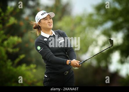 Minjee Lee, d'Australie, est en tête du troisième tee lors du deuxième tour du championnat Volvik de la LPGA au country club de Travis Pointe, Ann Arbor, MI, États-Unis vendredi, 26 mai, 2017. (Photo de Jorge Lemus/NurPhoto) *** Veuillez utiliser le crédit du champ de crédit *** Banque D'Images