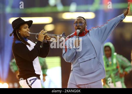 L'exposition des Black Eyed Peas avant le match la finale de la Ligue des champions de l'UEFA entre Juventus et le Real Madrid au Stade national du pays de Galles sur 3 juin 2017 à Cardiff, pays de Galles. (Photo de Matteo Ciambelli/NurPhoto) *** Veuillez utiliser le crédit du champ de crédit *** Banque D'Images