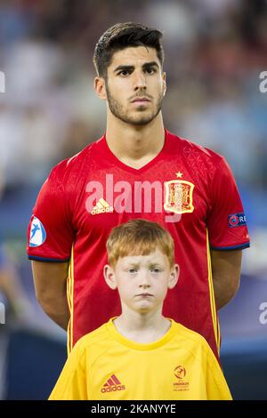 Marco Asensio d'Espagne pendant le Championnat d'Europe de l'UEFA des moins de 21 ans demi-finale entre l'Espagne et l'Italie au stade de Cracovie à Cracovie, Pologne sur 27 juin 2017 (photo par Andrew Surma/NurPhoto) *** Veuillez utiliser le crédit du champ de crédit *** Banque D'Images