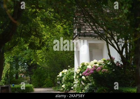 Une vue sur le lieu de naissance de Fryderyk Chopin, entouré d'un parc, un musée consacré au compositeur, situé dans un petit village de Zelazowa Wola, 46km à l'ouest de Varsovie. Vendredi, 7 juillet 2017, à Varsovie, Pologne. (Photo par Artur Widak/NurPhoto) *** Veuillez utiliser le crédit du champ de crédit *** Banque D'Images