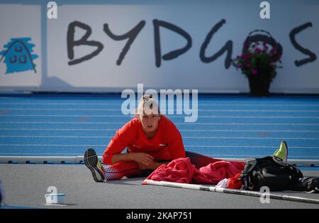 Un concurrent s'échauffe lors des championnats d'athlétisme européens de U23 sur 13 juillet 2017 à Bydgoszcz, en Pologne. (Photo de Jaap Arriens/NurPhoto) *** Veuillez utiliser le crédit du champ de crédit *** Banque D'Images