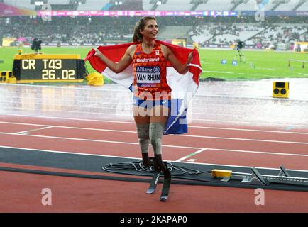 Marlou van Rhijn de Nederland vainqueur de la finale féminine 200m T44 lors des Championnats du monde d'athlétisme Para au Stade de Londres à Londres sur 23 juillet 2017 (photo de Kieran Galvin/NurPhoto) *** Veuillez utiliser le crédit du champ de crédit *** Banque D'Images