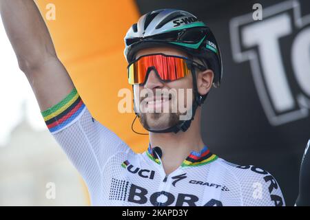 Peter Sagan de l'équipe Bora-Hansgrohe en avance sur la phase d'ouverture, un 130km avec début et fin à Cracovie, lors de la 74e édition du Tour de Pologne 2017. Le samedi 29 juillet 2017, à Cracovie, en Pologne. Photo par Artur Widak *** Veuillez utiliser le crédit du champ de crédit *** Banque D'Images