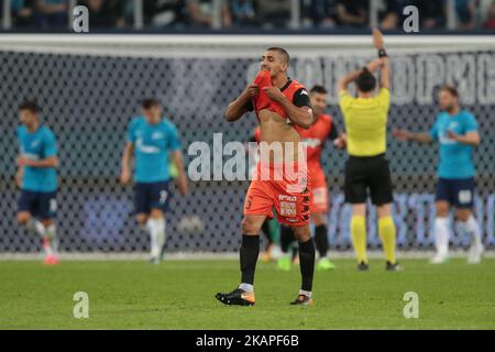 Ayad Habashi du FC Bnei Yehuda réagit lors du match de l'UEFA Europa League, troisième cycle d'entraînement, 2nd jambes entre le FC Zenit Saint-Pétersbourg et le FC Bnei Yehuda au stade de Saint-Pétersbourg sur 03 août 2017 à Saint-Pétersbourg, en Russie. (Photo par Igor Russak/NurPhoto) *** Veuillez utiliser le crédit du champ de crédit *** Banque D'Images