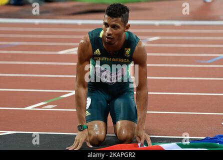 Wayde VAN NIEKERK, Afrique du Sud, après avoir remporté la finale de 400 mètres à Londres, Royaume-Uni, aux Championnats du monde d'athlétisme de l'IAAF 2017 sur 8 août 2017. (Photo par Ulrik Pedersen/NurPhoto) *** Veuillez utiliser le crédit du champ de crédit *** Banque D'Images