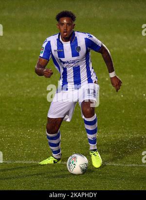 Cole Kpekawa de Colchester Uni lors du premier match de la coupe Carabao entre Colchester United et Aston Villa au stade communautaire de Colchester, Colchester, Angleterre sur 9 août 2017. (Photo de Kieran Galvin/NurPhoto) *** Veuillez utiliser le crédit du champ de crédit *** Banque D'Images