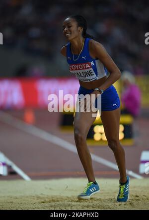 Chantel Malone, de l'île vierge britannique, saute dans la finale de saut à long terme aux Championnats du monde de l'IAAF 2017 au stade de Londres à Londres, au Royaume-Uni, sur 11 août 2017. (Photo par Ulrik Pedersen/NurPhoto) *** Veuillez utiliser le crédit du champ de crédit *** Banque D'Images