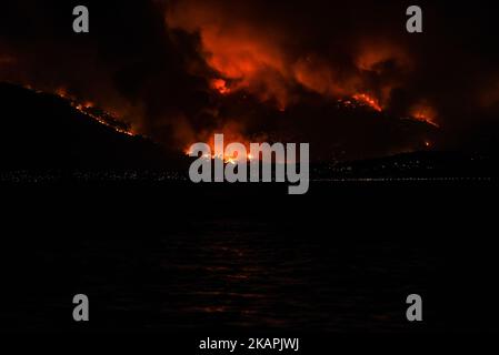 Maisons de feu de forêt massives à Kalamos Attika, à Amarynthos, Grèce sur 14 août 2017. (Photo de Wassilios Askesopoulos/NurPhoto) *** Veuillez utiliser le crédit du champ de crédit *** Banque D'Images