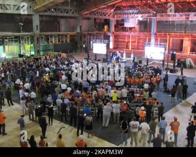 Andrew Cuomo, gouverneur de New York, parle au Moynihan train Hall, à Penn Station, à New York, dans l'État de New York, sur 17 août 2017. (Photo de Kyle Mazza/NurPhoto) Banque D'Images