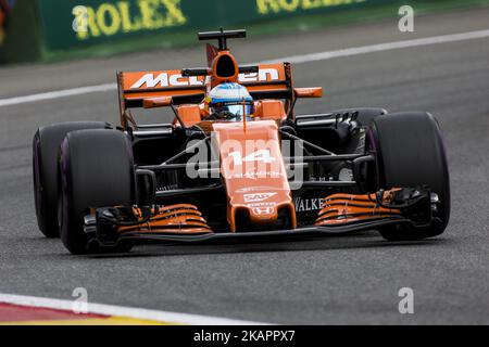 14 ALONSO Fernando d'Espagne de McLaren Honda pendant le Grand Prix belge de Formule 1 au circuit de Spa-Francorchamps sur 25 août 2017 à Spa, Belgique. (Photo par Xavier Bonilla/NurPhoto) Banque D'Images