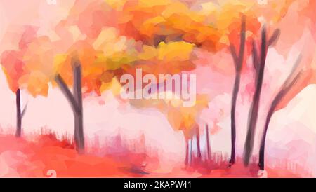 résumé automne forêt fond. Arbres d'or de rose rêveux. Vecteur en polyuréthanne basse. Illustration de Vecteur