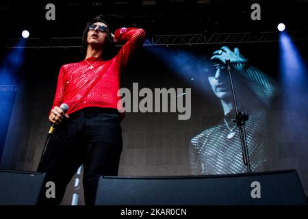 Faris Rotter du groupe de rock anglais The Horrors se présentant en direct au Home Festival 2017 à Trévise, en Italie, le 2 septembre 2017. (Photo de Roberto Finizio/NurPhoto) Banque D'Images