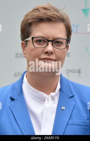 Katarzyna Lubnauer, Président du Club parlementaire de 'Nowoczesna' (Anglais: Moderne) Political Cary, lors de la conférence de presse sur l'avenir de l'éducation polonaise du point de vue de 'Nowoczesna', organisée à Varsovie le jour de début de l'année scolaire 2017/2018. Lundi, 4 septembre 2017, à Varsovie, Pologne. (Photo par Artur Widak/NurPhoto) Banque D'Images