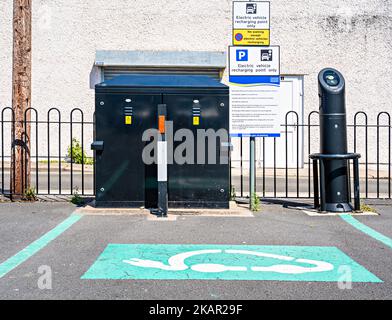 Point de recharge de véhicule électrique à Morecambe, Lancashire, Royaume-Uni Banque D'Images