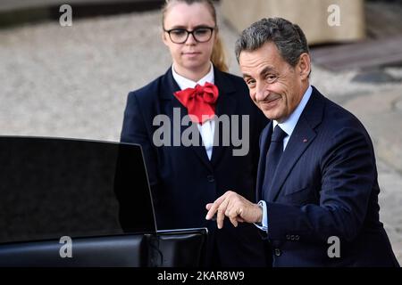 L'ancien président français Nicolas Sarkozy quitte l'Elysée à Paris après une cérémonie pour célébrer le couronnement de Paris en tant qu'hôte des Jeux Olympiques de 2024 sur 15 septembre 2017. (Photo de Julien Mattia/NurPhoto) Banque D'Images