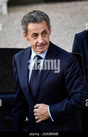 L'ancien président français Nicolas Sarkozy quitte l'Elysée à Paris après une cérémonie pour célébrer le couronnement de Paris en tant qu'hôte des Jeux Olympiques de 2024 sur 15 septembre 2017. (Photo de Julien Mattia/NurPhoto) Banque D'Images