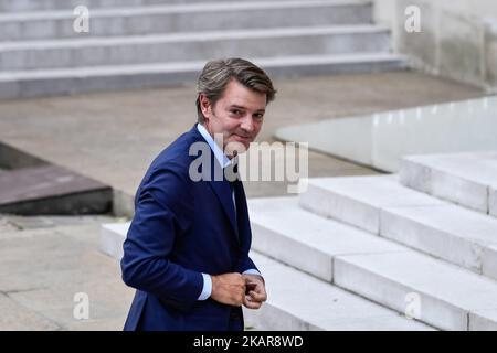 François Baroin quitte l'Elysée à Paris après une cérémonie pour célébrer le couronnement de Paris en tant qu'hôte des Jeux Olympiques de 2024 sur 15 septembre 2017. (Photo de Julien Mattia/NurPhoto) Banque D'Images