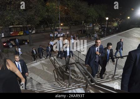 Le chef de l'opposition Kyriakos Mitsotakis, du parti politique conservateur grec Nouvelle démocratie, dans le hall des congrès de Thessalonique, en Grèce, lors de son discours annuel en tant que chef politique lors de la foire internationale de Thessalonique. (Photo de Nicolas Economou/NurPhoto) Banque D'Images