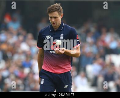 Chris Woakes d'Angleterre lors du match de la série internationale d'une journée du Royal London en 4th entre l'Angleterre et les Antilles au Kia Oval, Londres, le 27 septembre 2017 (photo de Kieran Galvin/NurPhoto) Banque D'Images