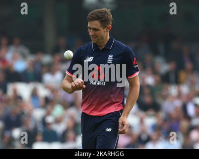 Chris Woakes d'Angleterre lors du match de la série internationale d'une journée du Royal London en 4th entre l'Angleterre et les Antilles au Kia Oval, Londres, le 27 septembre 2017 (photo de Kieran Galvin/NurPhoto) Banque D'Images