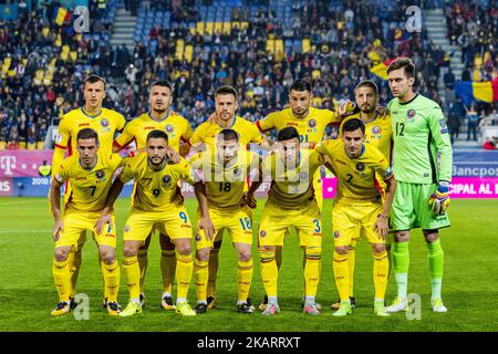 Team Romania au début de la campagne de qualification de coupe du monde 2018 match entre la Roumanie et le Kazakhstan au stade Ilie Oana à Ploiesti, Roumanie sur 5 octobre 2017. (Photo de Catalin Soare/NurPhoto) Banque D'Images