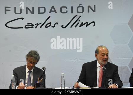 L'homme d'affaires Carlos Slim Helu convoque une conférence de presse pour annoncer qu'il soutiendra les victimes du tremblement de terre de 19 septembre par le biais de la Fondation Carlos Slim sur 10 octobre 2017 à Mexico, Mexique (photo de Carlos Tischler/NurPhoto) Banque D'Images