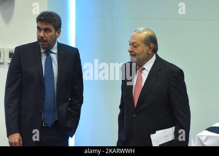 L'homme d'affaires Carlos Slim Helu convoque une conférence de presse pour annoncer qu'il soutiendra les victimes du tremblement de terre de 19 septembre par le biais de la Fondation Carlos Slim sur 10 octobre 2017 à Mexico, Mexique (photo de Carlos Tischler/NurPhoto) Banque D'Images