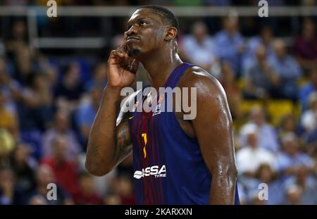 Kevin Seraphin pendant le match entre le FC Barcelone et Panathinaikos BC correspondant à la semaine 1 de l'Euroligue de basket à Barcelone, Espagne sur 13 octobre 2017. (Photo par Urbanandsport/NurPhoto) Banque D'Images