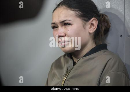 Olena Zaitsevia en cour sur 20 octobre 2017 à Kharkov, en Ukraine après avoir été accusée d'avoir causé l'accident de voiture mortel à Kharkiv.suspecté d'un accident à Kharkov qui a tué au moins 5 personnes et a blessé 6 personnes le 18 octobre 2017, Au procès pour choisir une mesure préventive dans la salle d'audience de la Cour à Kharkiv (Kharkov). (Photo de Pavlo Pakhomenko/NurPhoto) Banque D'Images