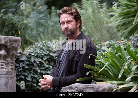 L'acteur Gerard Butler assiste à la photographie du film Geostorm à l'Hôtel de Russie à Rome, Italie sur 22 octobre 2017. (Photo par Luca Carlino/NurPhoto) Banque D'Images