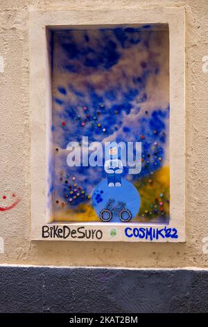 Bike de suro, Street art on Wall, Carrer de Roteros, Valence, Espagne Banque D'Images