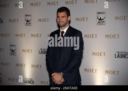 Grigor Dimitrov de Bulgarie arrive au lancement officiel des finales ATP, qui s'est tenu à la Tour de Londres avant le début des finales ATP World Tour tennis à O2 Arena à Londres, Royaume-Uni sur 9 novembre 2017. (Photo par Alberto Pezzali/NurPhoto) Banque D'Images