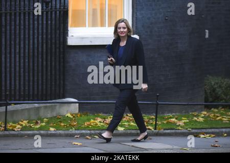 Le ministre de l'intérieur britannique Amber Rudd arrive pour une réunion du cabinet avant le budget annuel de la chancelière au 10 Downing Street, Londres sur 22 novembre 2017. Le gouvernement conservateur poursuit son objectif de réduction du déficit et d'équilibre des comptes alors que le Royaume-Uni négocie son départ de l'Union européenne. (Photo par Alberto Pezzali/NurPhoto) Banque D'Images