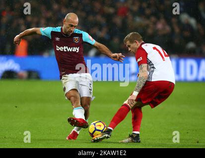 Pablo Zabaleta de West Ham United lors du match de la première Ligue entre West Ham United et West Bromwich Albion (WBA) au stade de Londres, Parc olympique Queen Elizabeth II, Londres, Grande-Bretagne - 02 janvier 2018 (photo de Kieran Galvin/NurPhoto) Banque D'Images